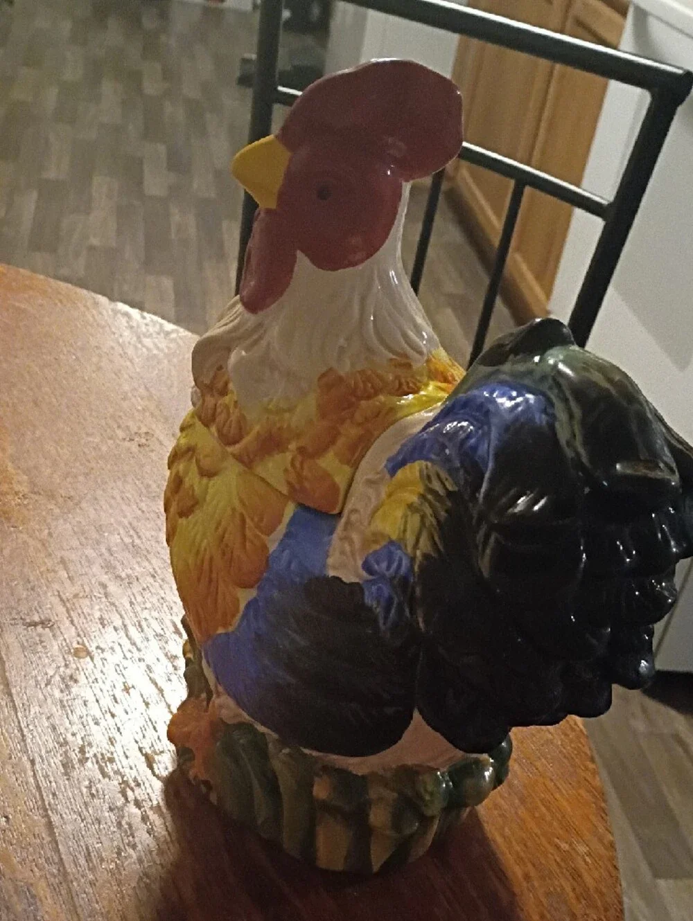 Colorful Ceramic Rooster Treat Jar - Yellow, Blue, Green